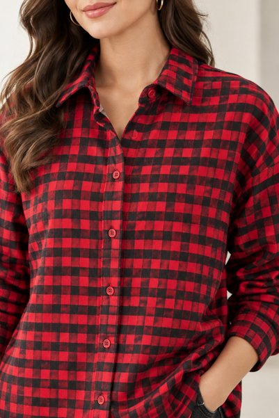 moda rüyası Qustyle Women's Plaid Patterned Buttoned Oversize Lumberjack Shir...