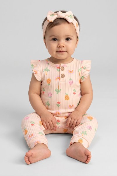 Willow + Whimsy Toddlers Girl 2 Pieces Graphic Print Rompers With Headband, P...