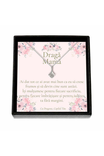 OEM Cadou pentru Mamă – Colier „Picătură de Cristal”, Cutie Neagră și Card cu...