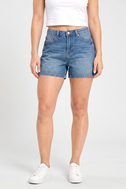 Sinsay Women Mom Fit Washed Denim Short, Blue