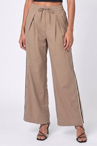 Threadbare Women Regular Fit Solid Wide Leg Pants, Tan