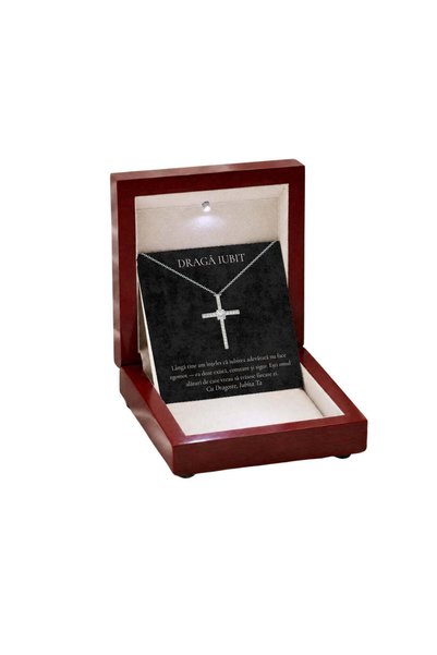 OEM Cadou pentru Iubit – Colier „Cruce cu Cristale”, Cutie de Lemn cu LED și ...