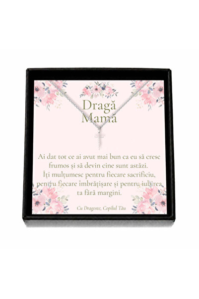 OEM Cadou pentru Mamă – Colier „Cruce «Faith»”, Cutie Neagră și Card cu Mesaj