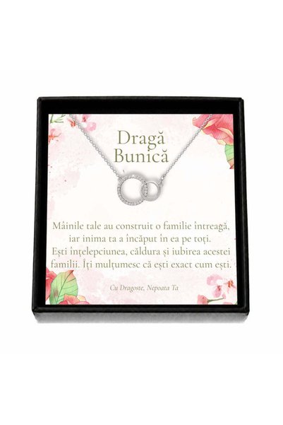 OEM Cadou pentru Bunică de la Nepoată – Colier „Cercuri Unite”, Cutie Neagră ...