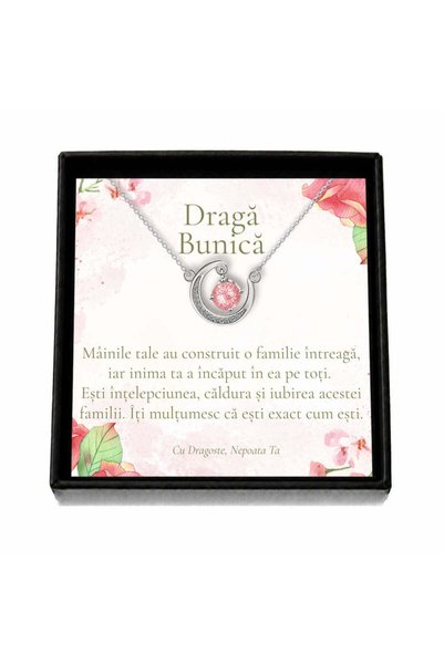 OEM Cadou pentru Bunică de la Nepoată – Colier „Lună cu Cristal Roz”, Cutie N...
