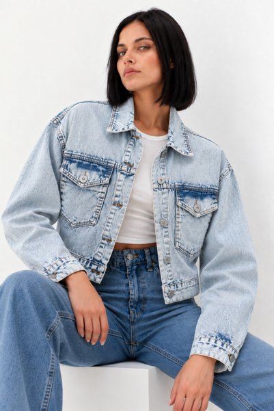 XRAY JEANS Women's Casual Ice Blue Denim Jacket with Chest Pockets