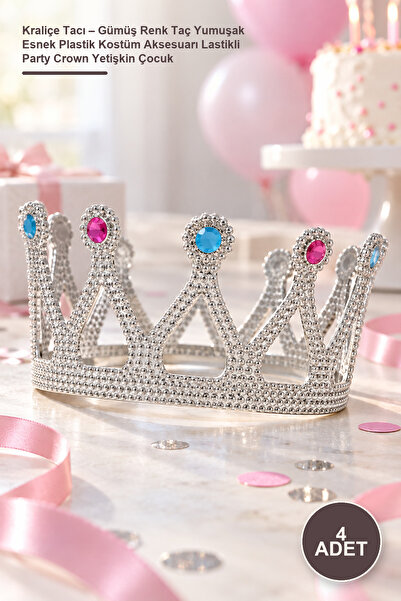 Yenilig 4 Pcs Queen Crown – Silver Color Crown Soft Flexible Plastic Costume ...