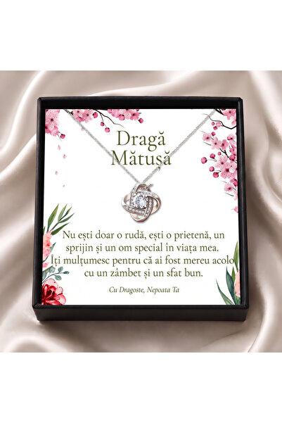 OEM Cadou pentru Mătușă de la Nepoată – Colier „Nodul Iubirii”, Cutie Neagră ...