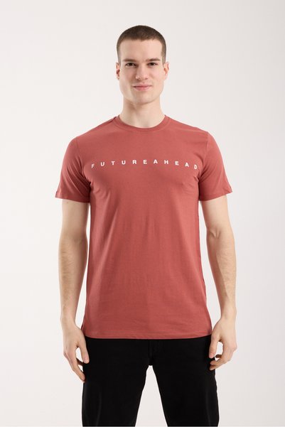 WeShaya Men's Minimal Text Detailed Casual T-Shirt - Tile