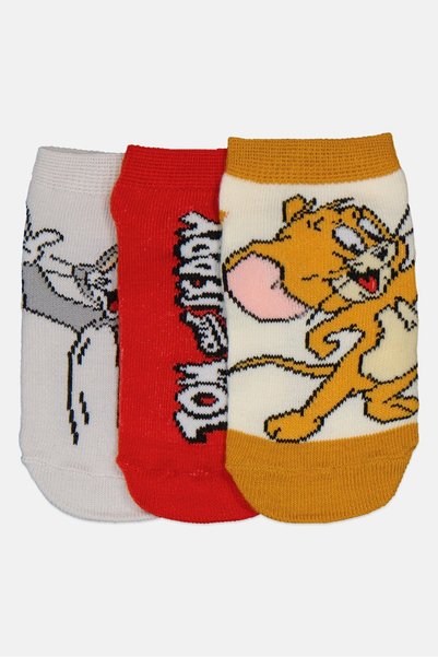 Tom and Jerry Toddlers Boy 3 Pairs Graphic Print Socks, Multicolor