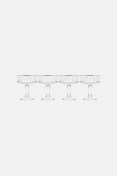 Rakle 4 Pcs Ribbed Splendid Gold Glass 190ml, Transparent