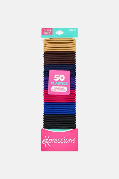 Expressions 50 Pieces Clasp Free Hair Elastics, Multicolor