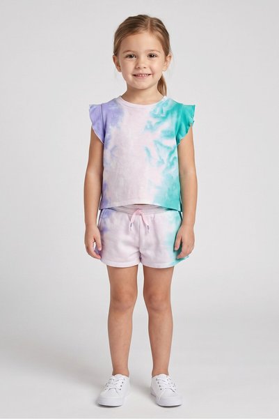 Splendid Kids Girl 2 Pcs Tie Dye Ruffle Sleeve Top And Shorts Set, Multicolor