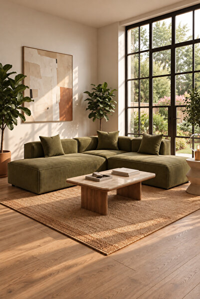 S Home Design Concept Frida 3 Modül Köşe Koltuk Fitilli, Dinlenme Modüllü 240...