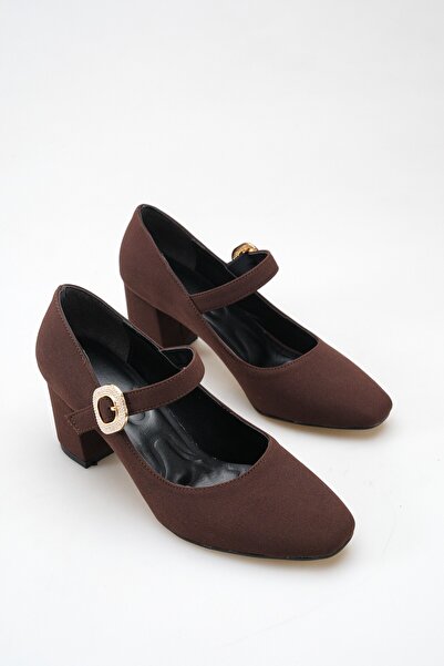 UBEYD AYAKKABI Women's Suede Stone Buckle Strap Thick Heeled Mary Jane Shoes ...