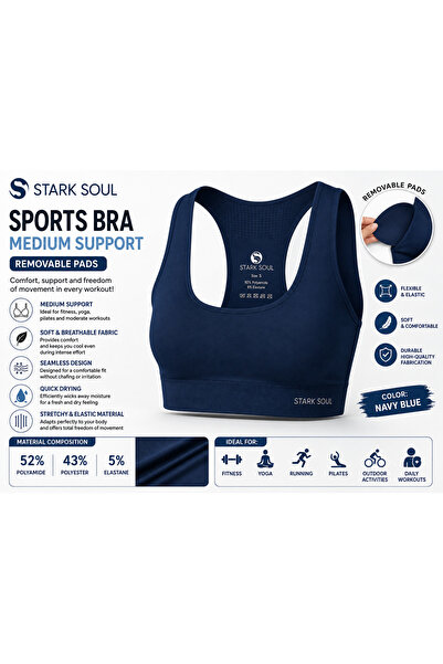 STARK SOUL Sutien sport pentru femei, susținere medie, cupe detașabile, fără ...