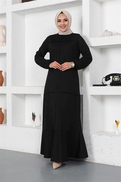 Mestore Dress with Stitching Detail Black
