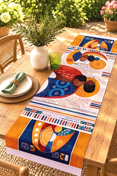 EVPANYA Colorful African Lines Patterned Runner/Tablecloth/Placemat