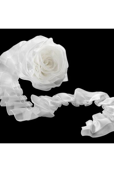 AZONEE 10 Yard White Lace Ribbon – 2 Layer Pleated Ruffle Organza Trim with L...