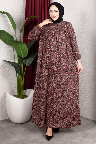 Mestore Floral Patterned Viscose Dress Brown