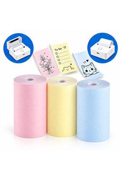 EALMEU Set de 3 role de hârtie termică colorată - simplă, 57 x 26 mm, roz, ga...