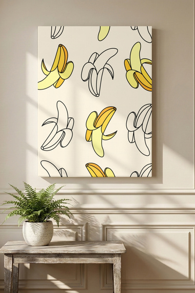 Modern Art Deco ve Retro Tarzı Muz Temalı Kanvas Tablo Duvar Panosu - Ev ve Ofis Dekoru