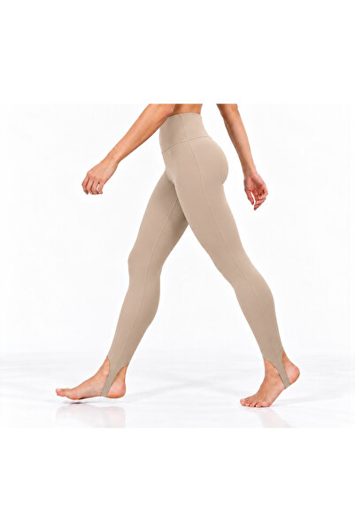 TÜKATO Women's Beige Color Fleece Lined High Waist Gathering Heeled Winter Fuzzy Tights