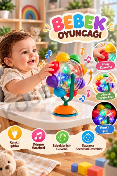 kosetoys Bebek Oyuncağı Mama Sandalyesi Oyuncağı Renkli Işıklı