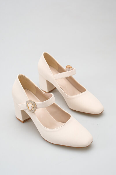 UBEYD AYAKKABI Women's Suede Stone Buckle Strap Thick Heeled Mary Jane Shoes ...