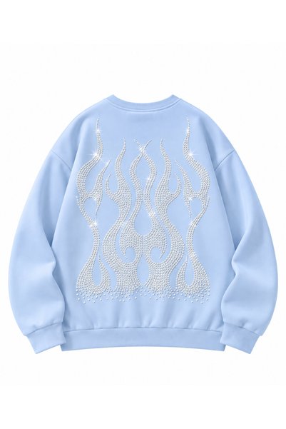 MOONBULL Kadın Alev Taş Sırt Baskılı Oversize Sweatshirt