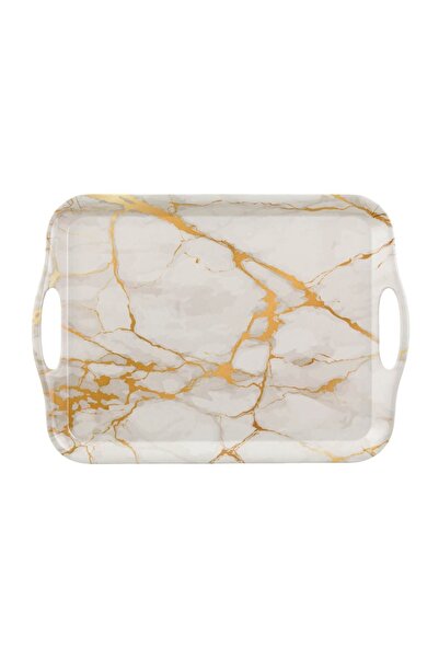 OEM Tavă din Plastic Ecru-Auriu Marble 35x25 cm cu Mânere, pentru Servire Pra...