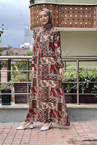Mestore Patterned Hijab Dress Red