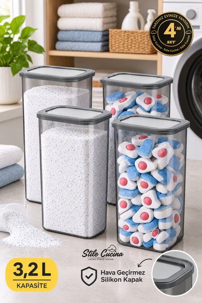 Stile Cucina Mega Size 4-Piece Advantageous Tablet and Powder Detergent Stora...