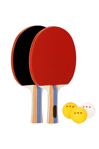 MyOfficeShop Set de 2 palete de ping-pong, cu 3 mingi, 25x15cm, negre cu roșu