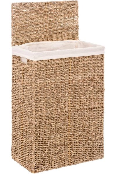 5five Simple Smart 5Five Coș de rufe împletit din trestie, cu cadru metalic, 40 litri, 37x22x55 cm, Maro