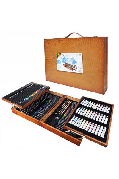 MyOfficeShop Set de pictură și desen pentru copii, 174 piese, cutie din lemn,...