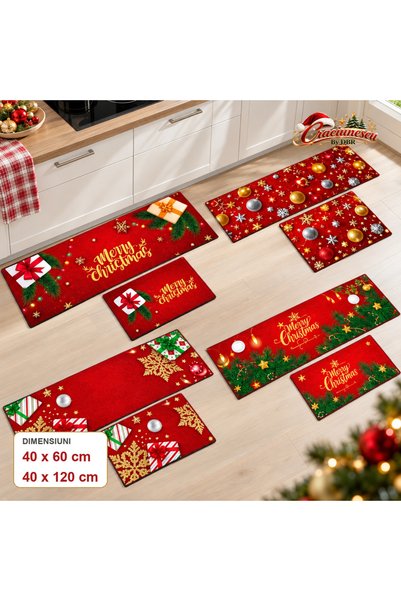 Craciunescu By DBR Set 2 Covoare de Bucatarie 40x60 si 40x120 cm, Festive -