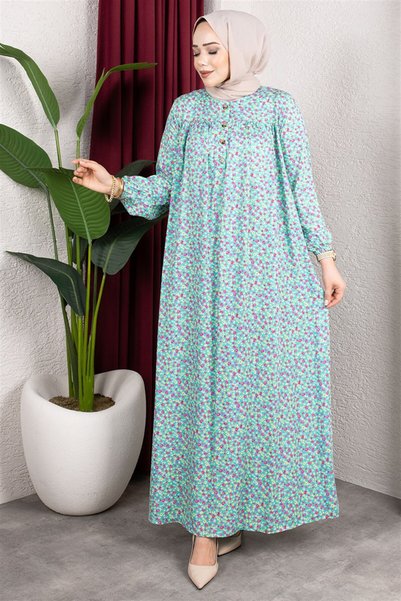 Mestore Floral Patterned Viscose Dress Blue