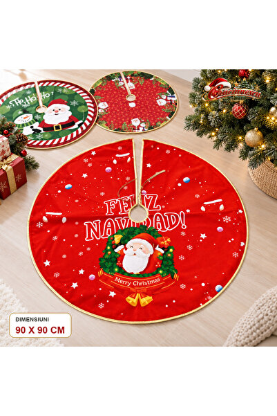 Craciunescu By DBR Covoras pentru Brad 90 x 90 cm, Rosu, cu Mos Craciun -