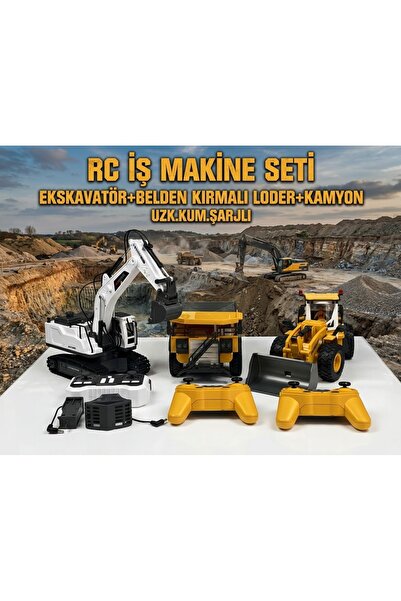 Genel Markalar RC İş Makinesi Seti 3 Başlıklı Ekskavatör+Belden Kırmalı Loder...