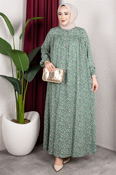Mestore Floral Patterned Viscose Dress Mi̇nt