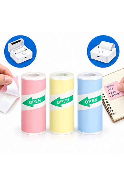 EALMEU Set de 3 role de hârtie termică autoadezivă colorate, 57 x 26 mm, roz,...