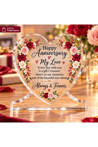 Generic Happy Anniversary Heart Acrylic Plaque 10x10 cm - English Message - ه...