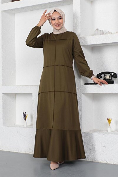 Mestore Dress with Stitching Detail Khaki