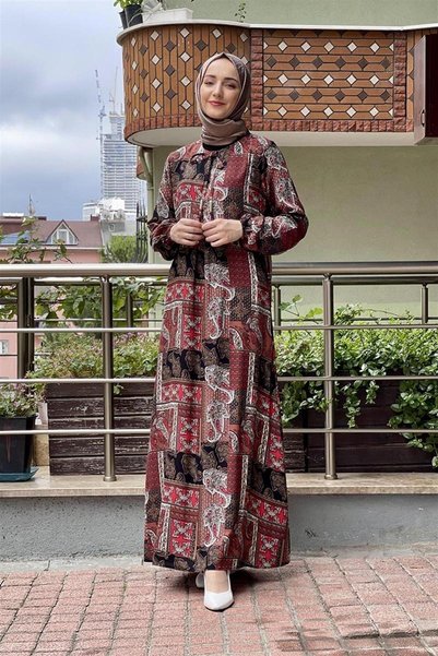 METKAR Patterned Hijab Dress Black