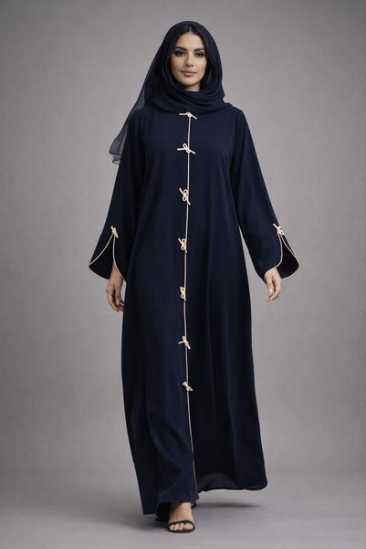 Msquare Fashion Blue Korean Nida Abaya | Luxury Modest Wear with Contrast Piping