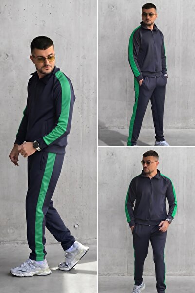 EXCLUSIVE STYLE Trening bărbați cu fermoar - GREEN LINE