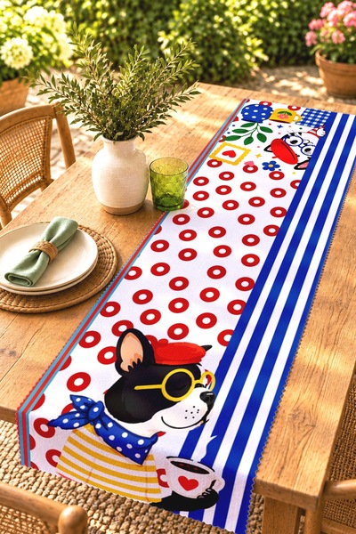 EVPANYA Red Polka Dot and Cat Patterned Runner/Tablecloth/American Placemat