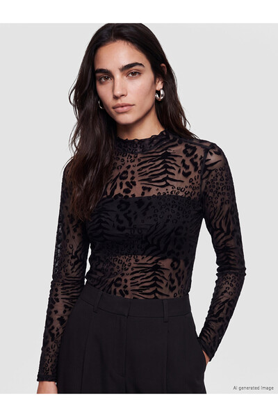 LC Waikiki Esvab • Modern & Distinctive Stand Collar Embroidered Tulle Blouse