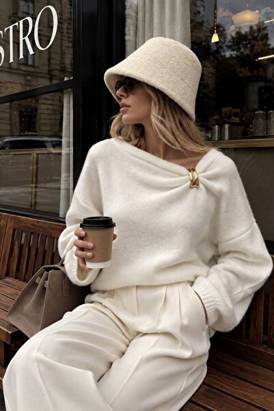 Cymora Aveline Drapeli Knitwear Sweater – Women's Long Sleeve Collar Detailed...